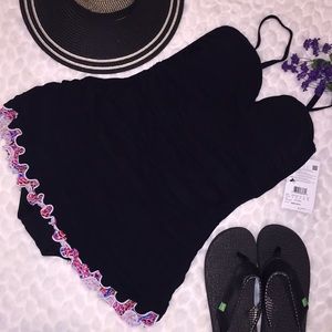 NEW Gottex Shirred Ruffle Hem Swimdress Black Pink